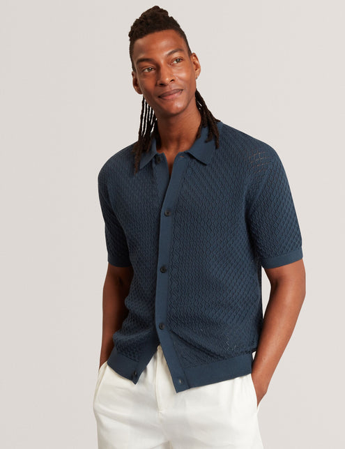 Ted Baker Diamond Crochet Knit Short Sleeve Shirt