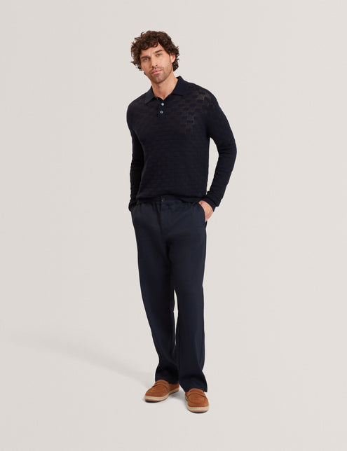 Ted Baker Basket Texture Silk Blend Long Sleeve Polo