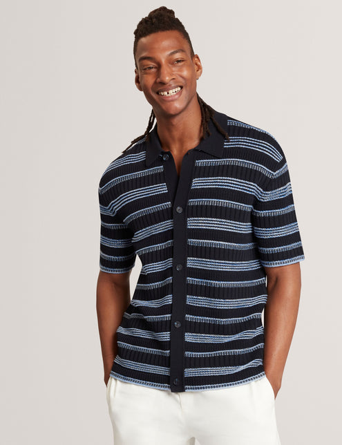 Ted Baker Stitched Stripe Knit Short Sleeve Shirt
