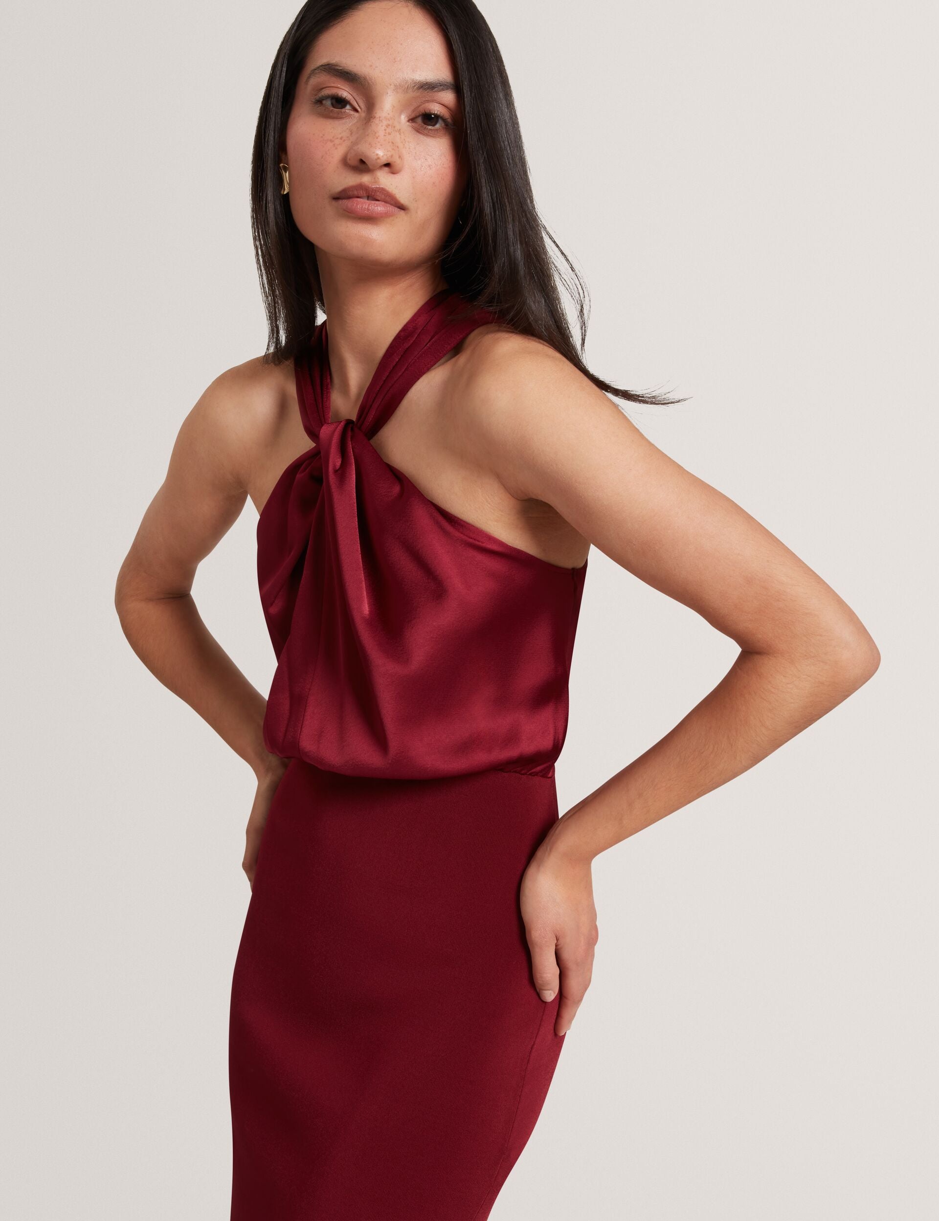 Twist Neck Sleeveless Knit Midi Dress | Mellana