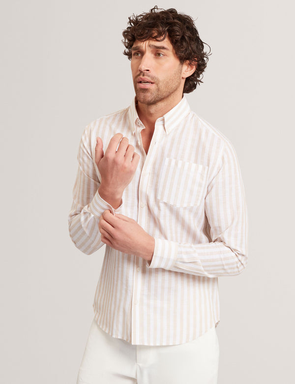 Ted Baker Striped Linen Blend Long Sleeve Shirt