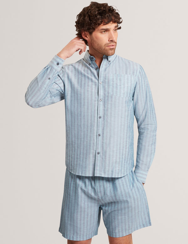 Ted Baker Striped Linen Blend Long Sleeve Shirt