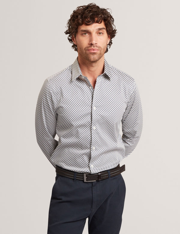 Ted Baker Slim Fit Tonal Geo Stretch Cotton Shirt