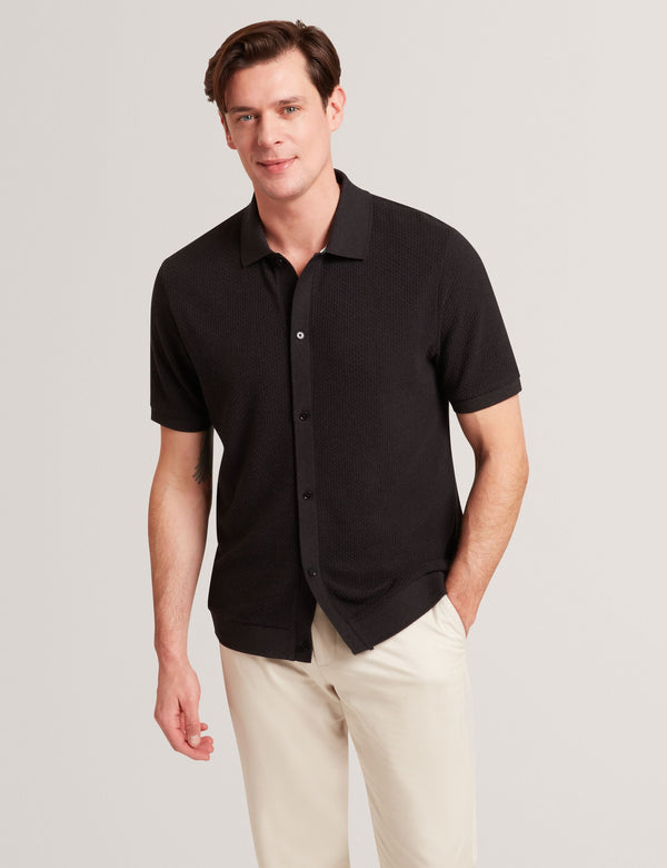 Ted Baker Textured Knit Button-Through Polo Shirt