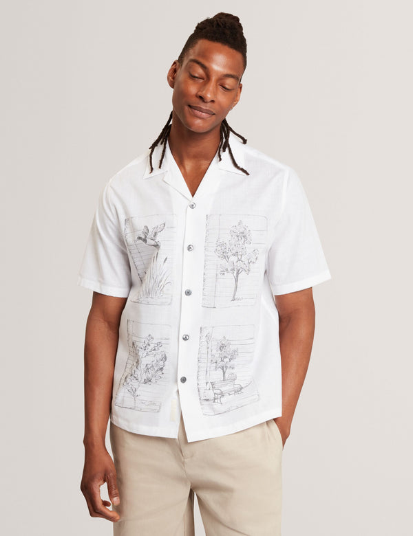 Ted Baker Panel Print Linen Blend Relaxed Shirt