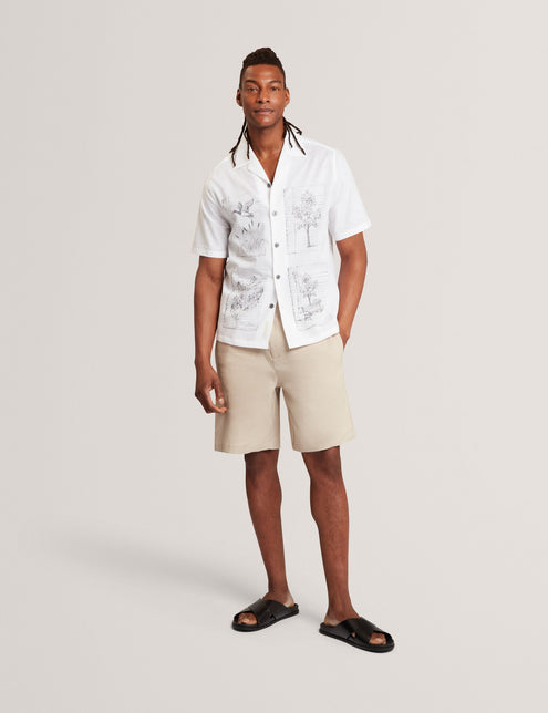 Ted Baker Panel Print Linen Blend Relaxed Shirt
