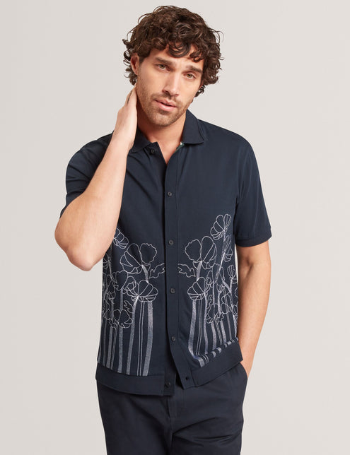 Ted Baker Embroidered Floral Pure Cotton Knit Shirt