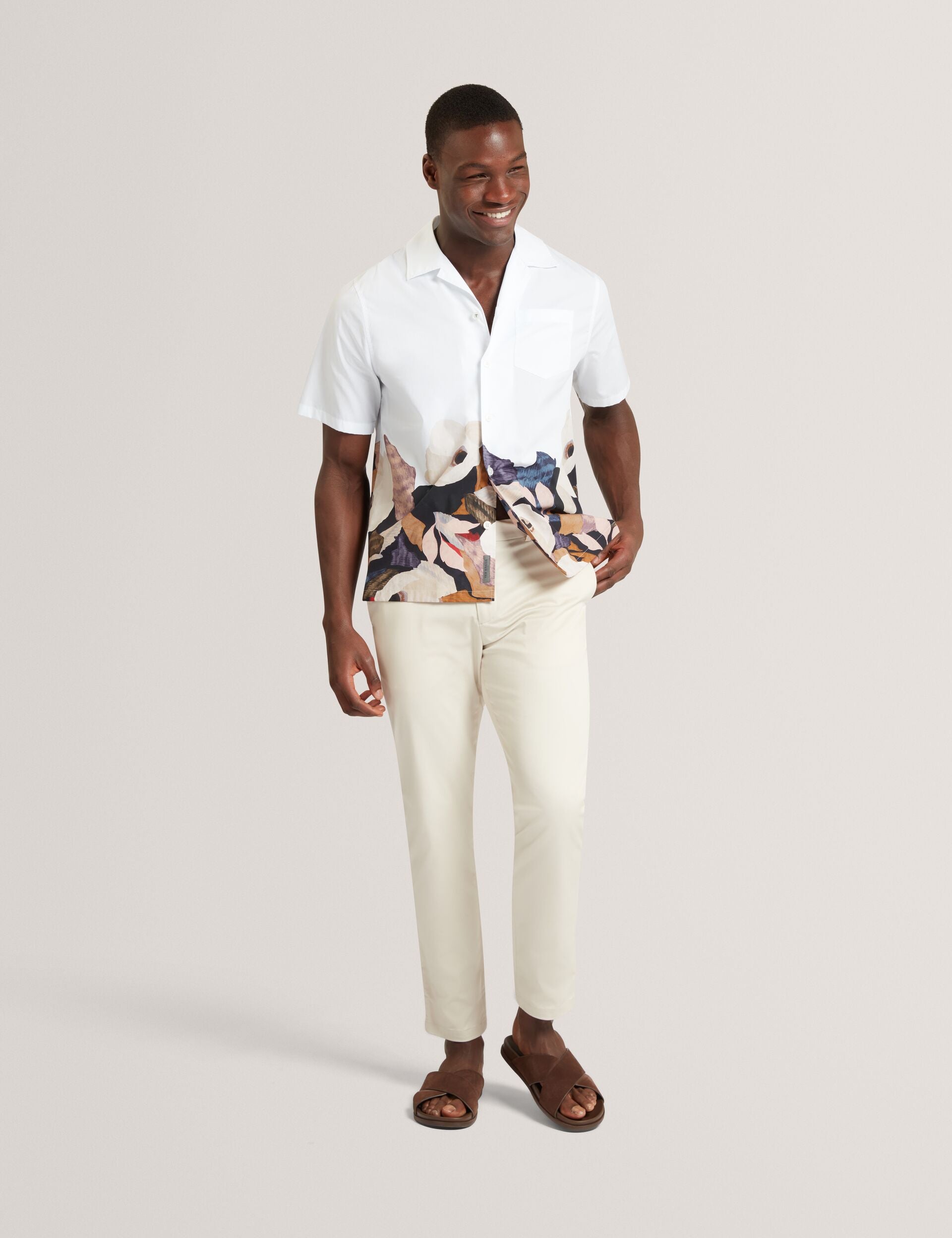 White Relaxed Printed Hem Cotton Resort Shirt | Moussa | Ted Baker UK