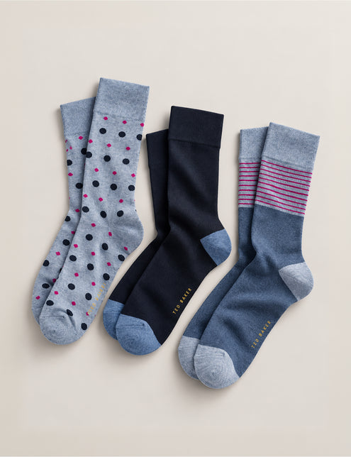 3 PAIRES DE CHAUSSETTES HOMME MONTANTES NON BOUCLÉES | BLEU