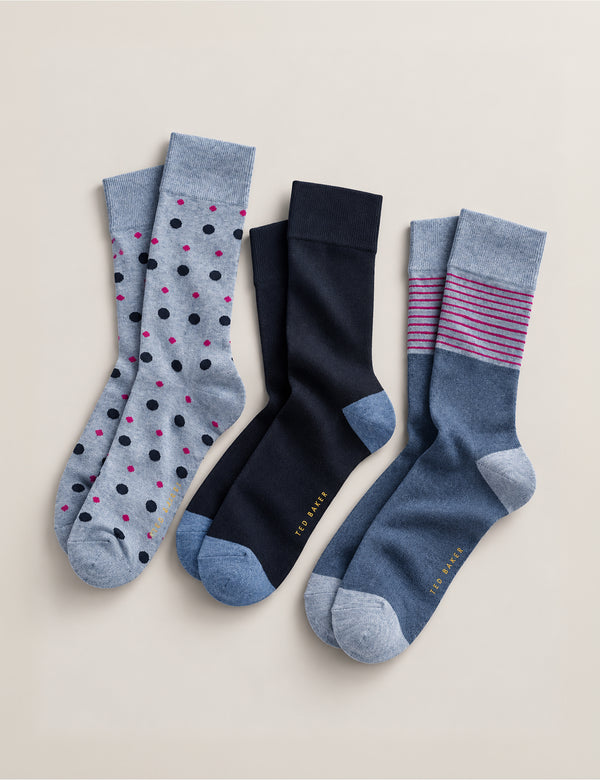 3 PAAR HERREN NON-FROTTEE CREW-SOCKEN | BLAU