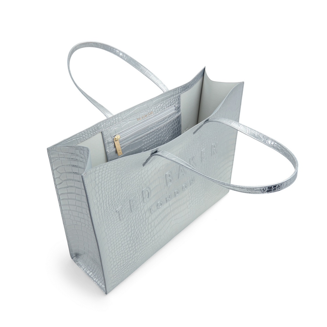 Platinum-violet Metallic Croc Texture Wide Icon Tote Bag Sukicon