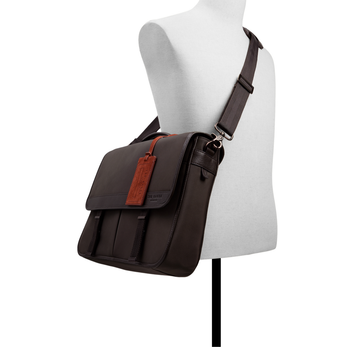 Dk-brown Nylon Leather Trim Messenger Bag Malcolm Ted Baker US