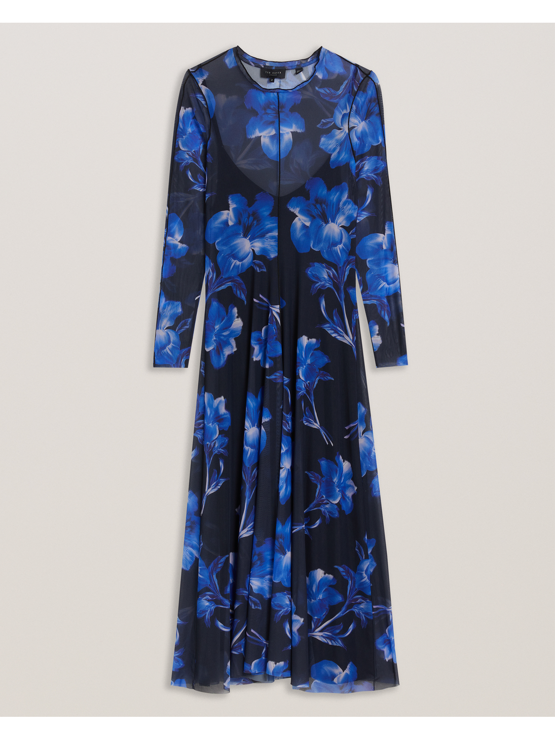 Blue Mesh Long Sleeve Printed Dress | Rozeen | Ted Baker US Blue Mesh Long Sleeve Printed Dress | Rozeen | Ted Baker US