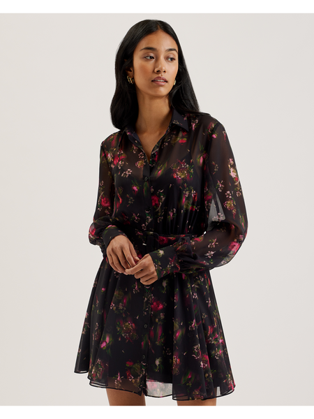 EBENE - Floral Print Belted Mini Shirt Dress
