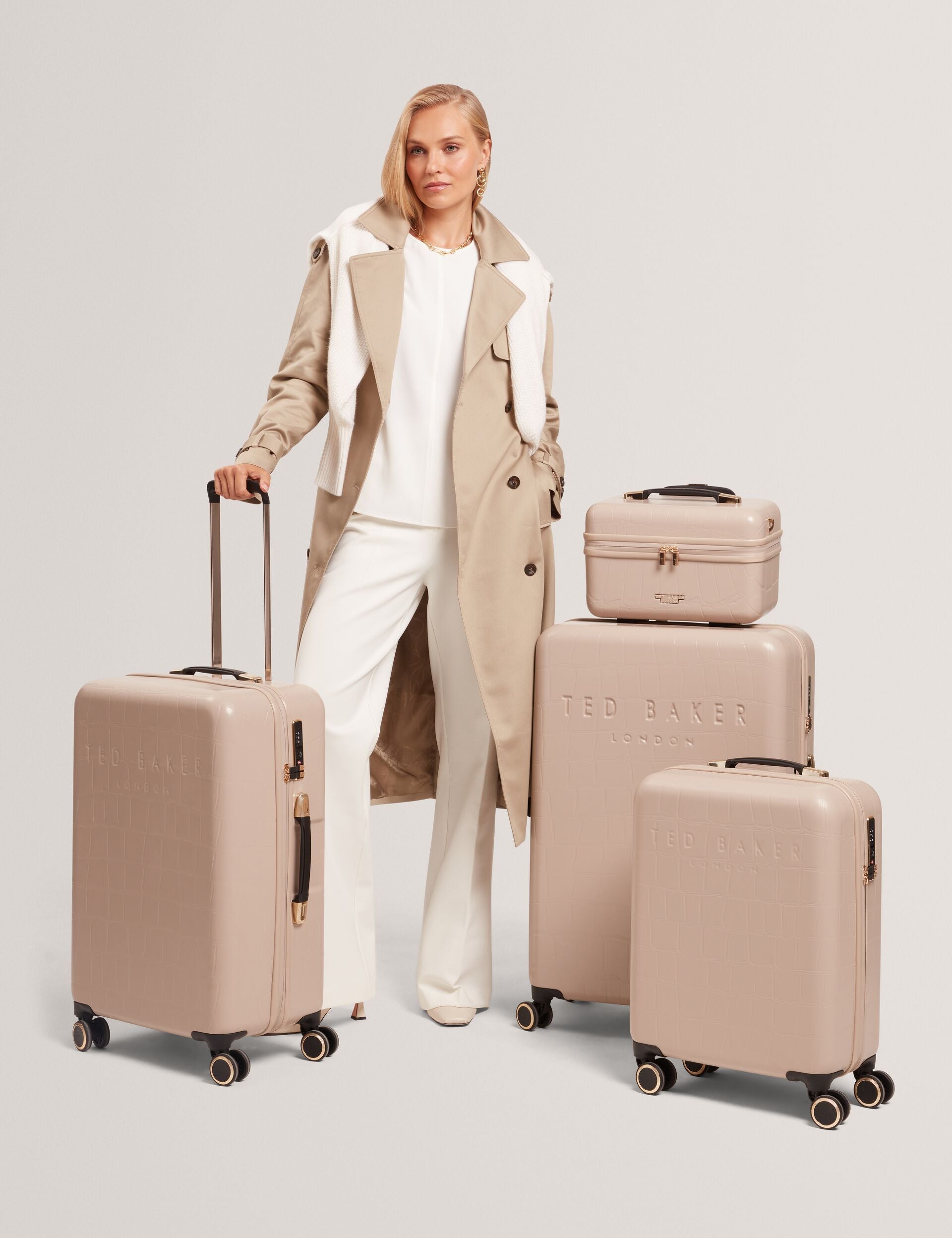 Beige Croc Texture 4-wheel Hard Shell Large Suitcase | Icon-ptyl