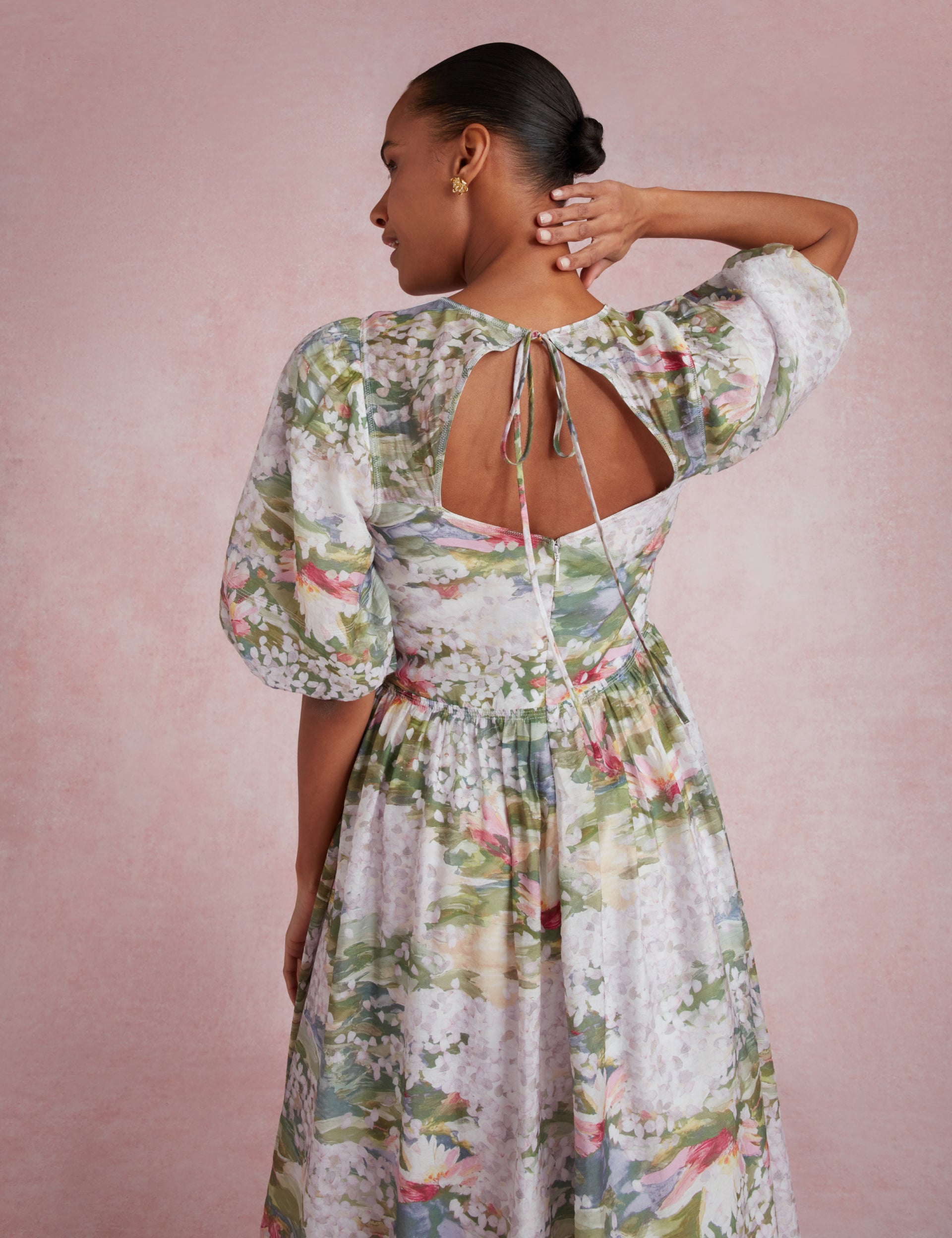 Lilypad Print Puff Sleeve Midi Dress | Jonora | Ted Baker UK