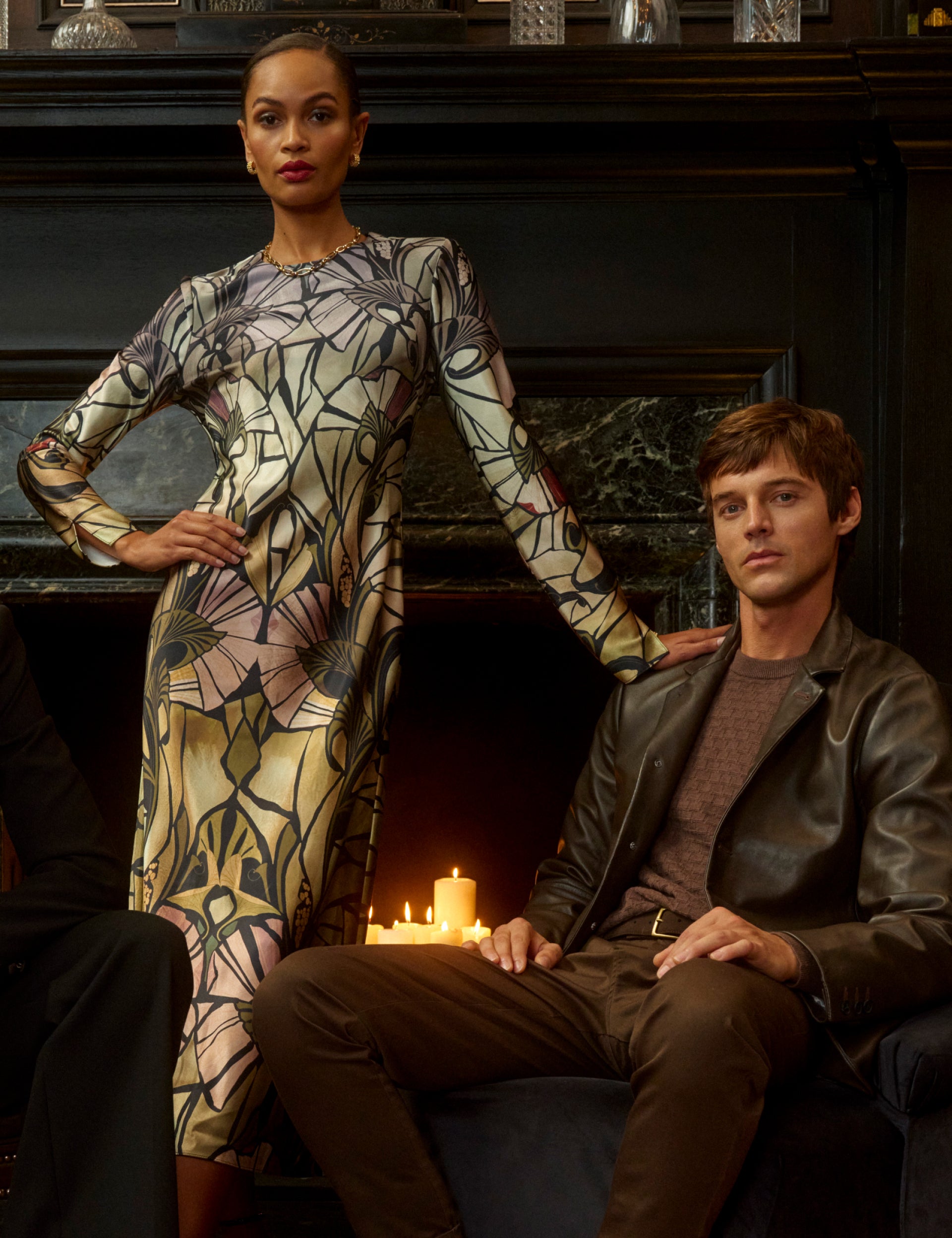 ZELLIE Mirrored Print Long Sleeve Satin Midi Dress