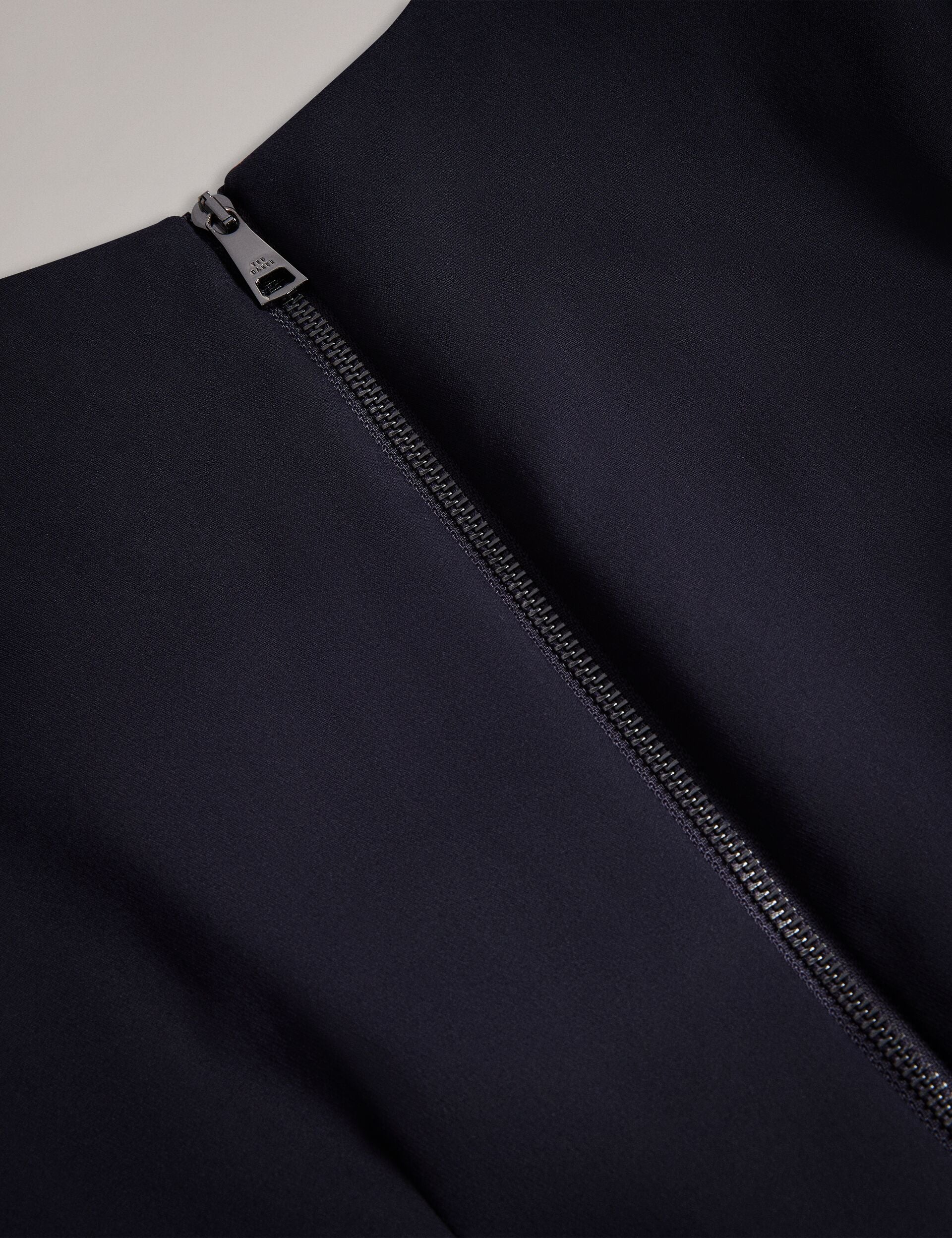 ted baker elynah asymmetric peplum dress TED BAKER Elynah Navy Blue Asymmetric Peplum Pleated Exposed Zipper Dress 4 = 10