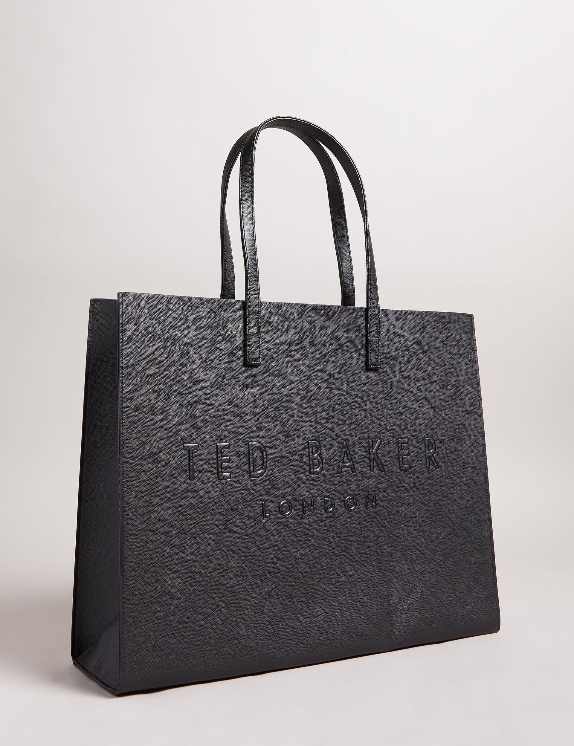 Black Wide Textured Faux Leather Icon Tote Bag Sukicon Ted