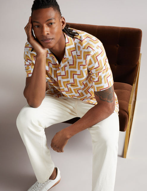 RETRO GEO PRINT SHIRT | ORANGE