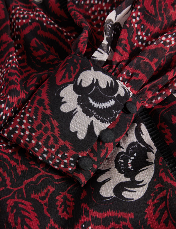 LADDER TRIM INSERT HIGH NECK DRESS | RED