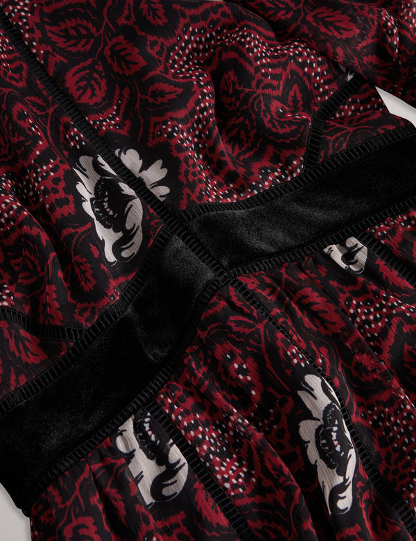 LADDER TRIM INSERT HIGH NECK DRESS | RED