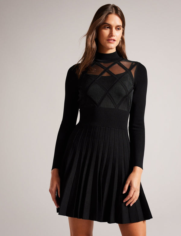 LONG SLEEVE DIAMOND DRESS | BLACK
