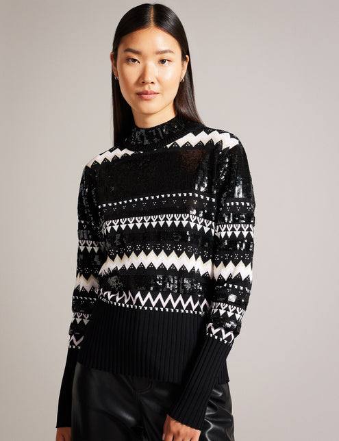 FAIRISLE SEQUIN KNIT JUMPER | DK-NAVY