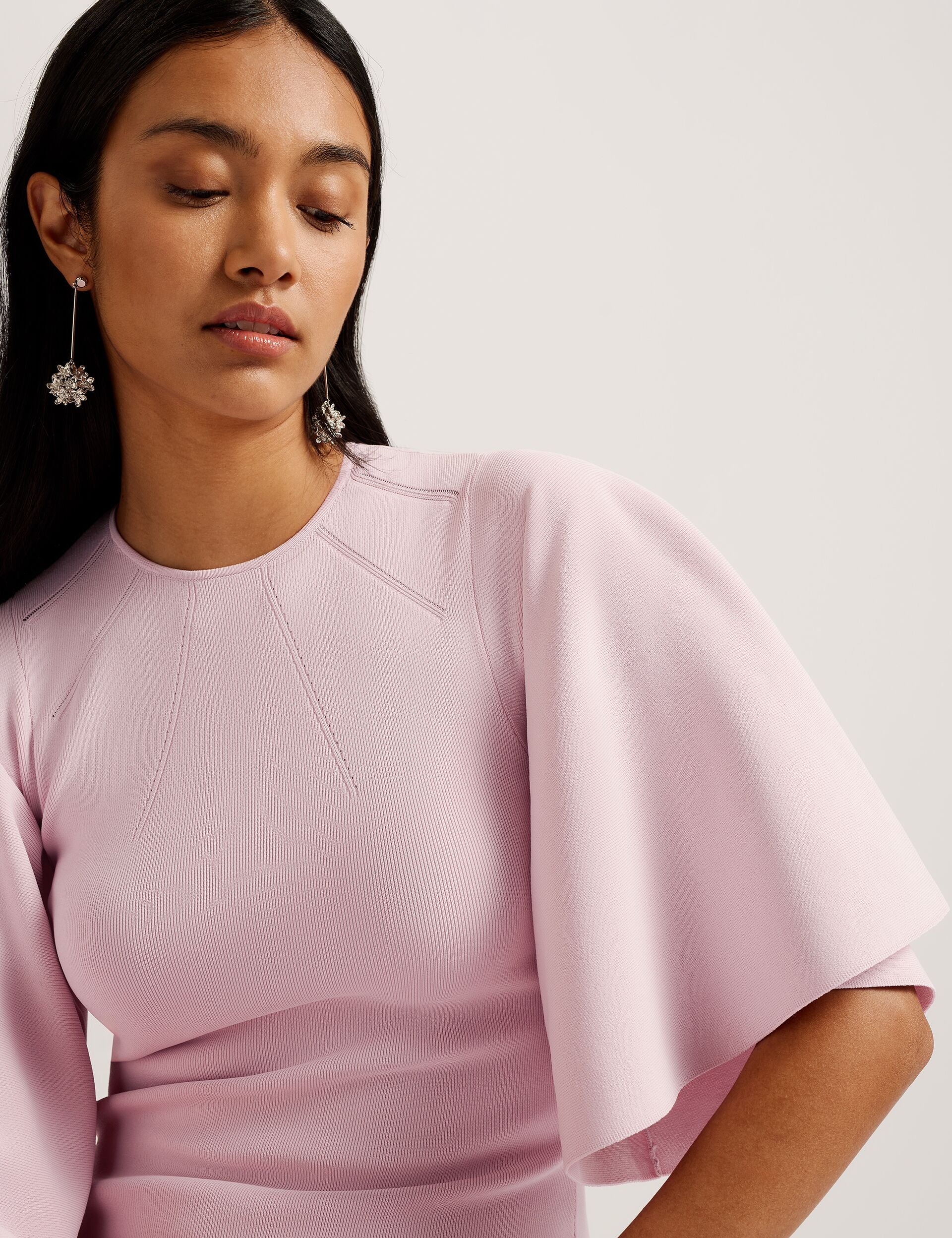 Ted Baker London Lounia Fluted Sleeve Body-Con Sweater Dress in Light Pink at Nordstrom, Size 6 Ted Baker London Lounia Fluted Sleeve Body-Con Sweater Dress in Light Pink at Nordstrom, Size 6
