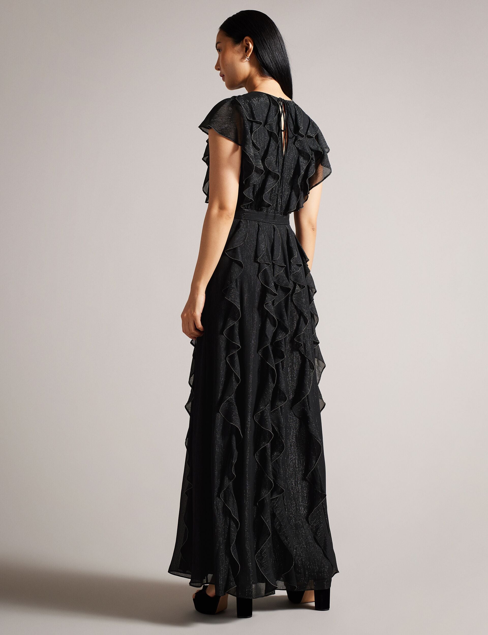 Ted Baker Womens Black Hazzie Ruffled Woven Maxi Dress 6 Ted Baker Womens Black Hazzie Ruffled Woven Maxi Dress 6