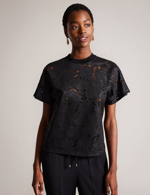 RELAXED LACE T-SHIRT | BLACK