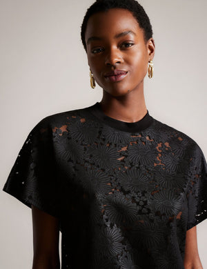 RELAXED LACE T-SHIRT | BLACK