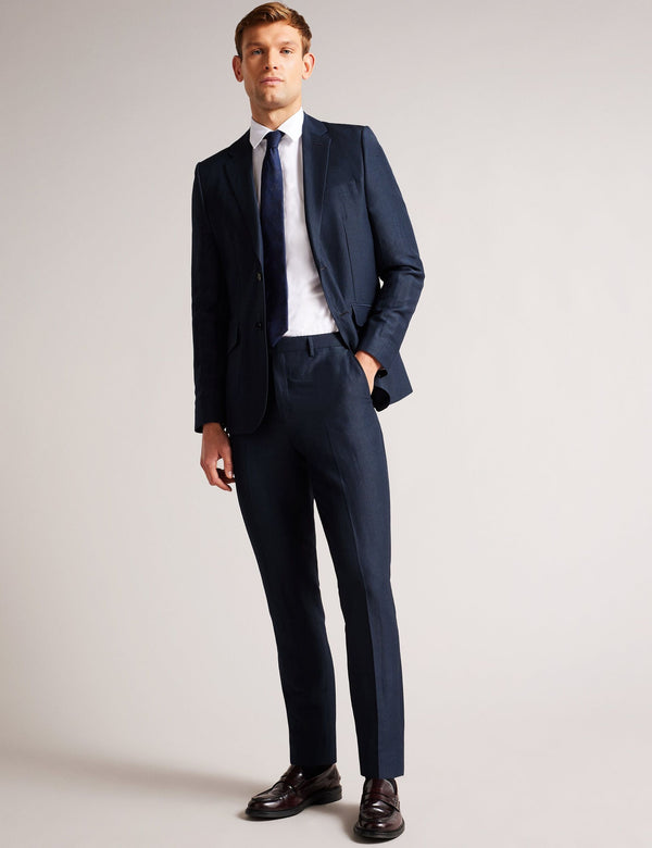 SLIM FIT WOOL LINEN TROUSER | NAVY