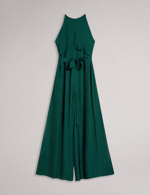 HALTER NECK JUMPSUIT WITH WRAP BODICE | DK-GREEN
