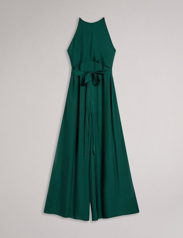 HALTER NECK JUMPSUIT WITH WRAP BODICE | DK-GREEN