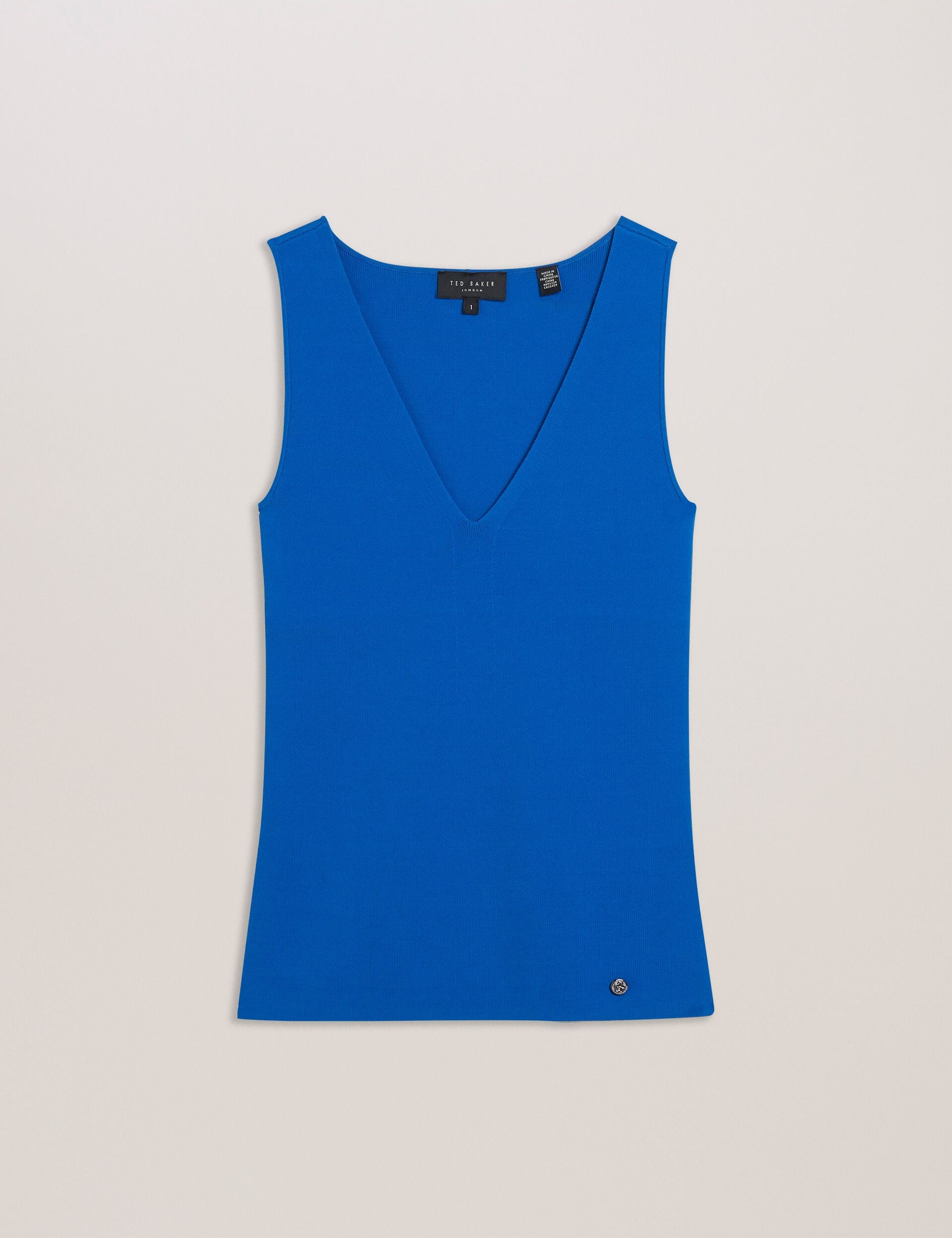 Mid-blue V-neck Slim Fit Sleeveless Knit Top | Josiiy | Ted Baker US
