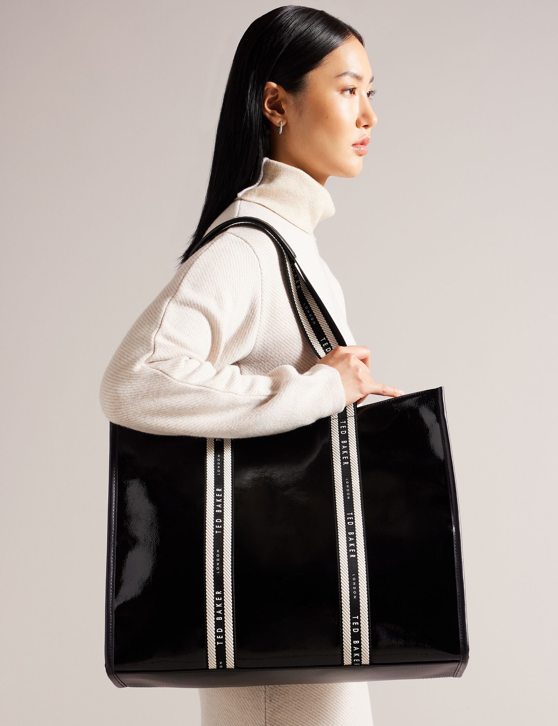 Black Branded Webbing Faux Leather Tote Bag Celinie Ted Baker UK