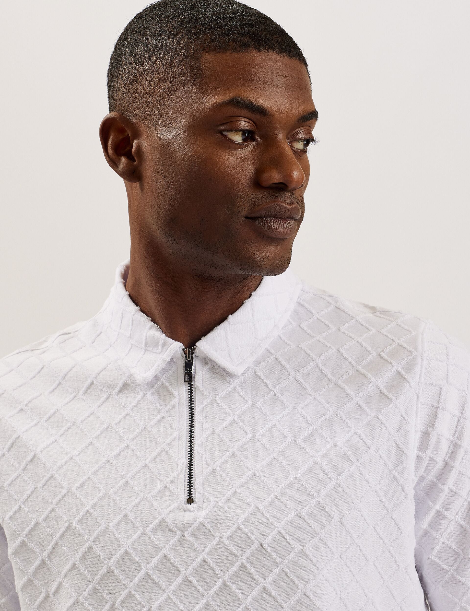 Short Sleeve Regular Textured Towelling Zip Polo | Ansom | Ted