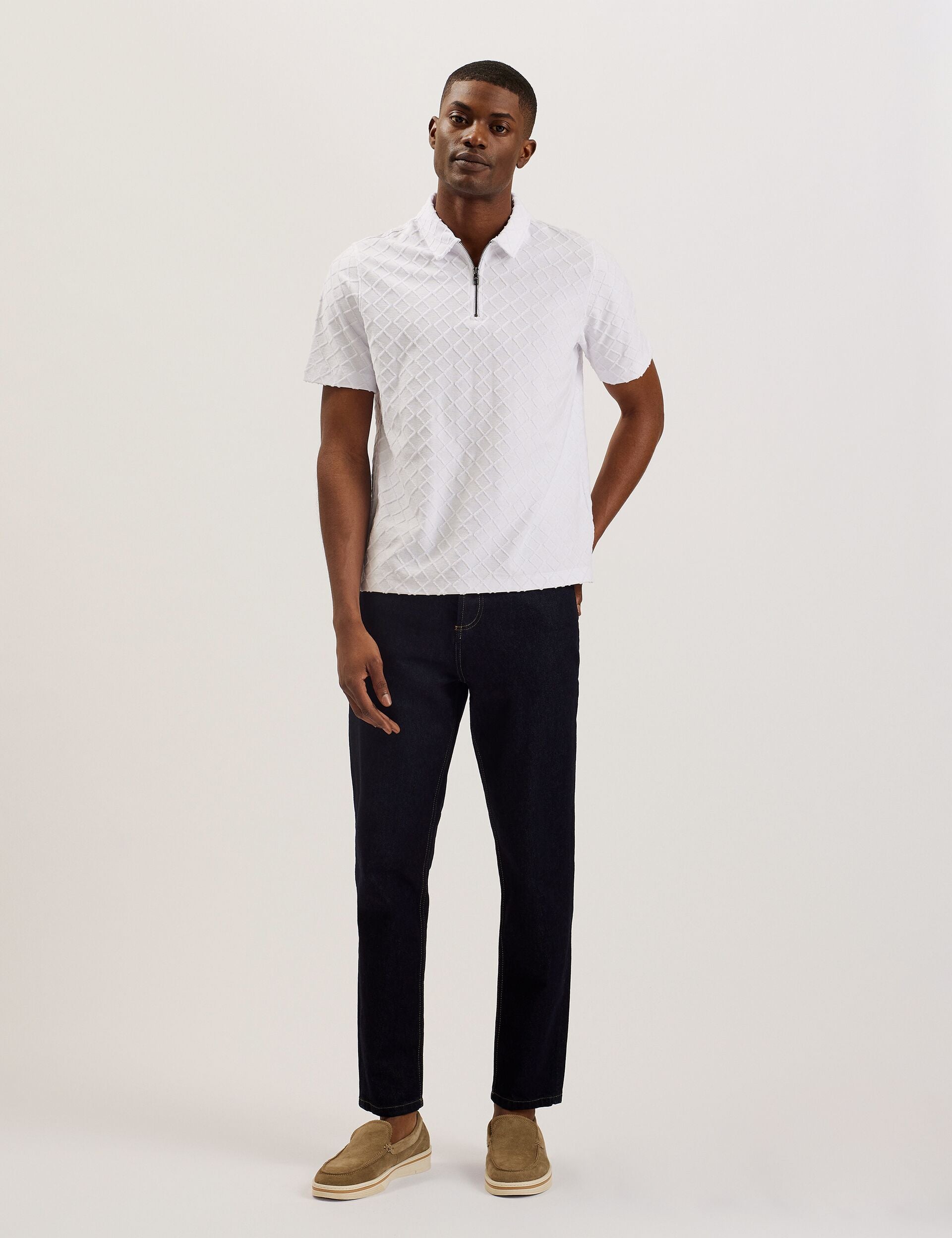 Short Sleeve Regular Textured Towelling Zip Polo | Ansom | Ted