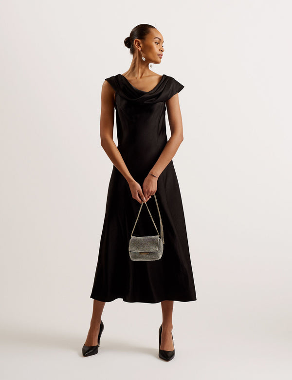 Ted Baker Womens Black Sirinna Draped-neck Bias-cut Woven Midi Dress 6