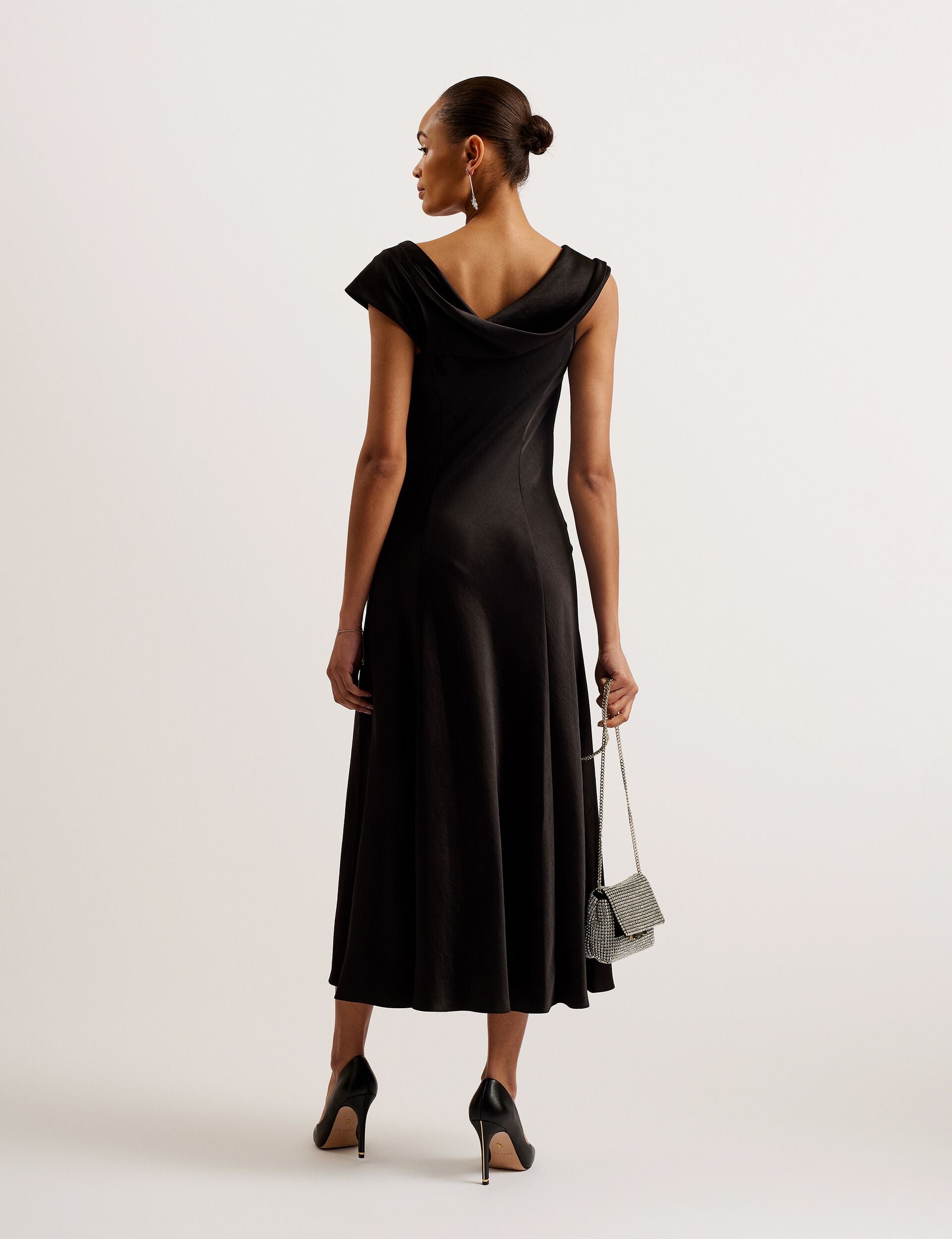 Ted Baker Womens Black Sirinna Draped-neck Bias-cut Woven Midi Dress 6