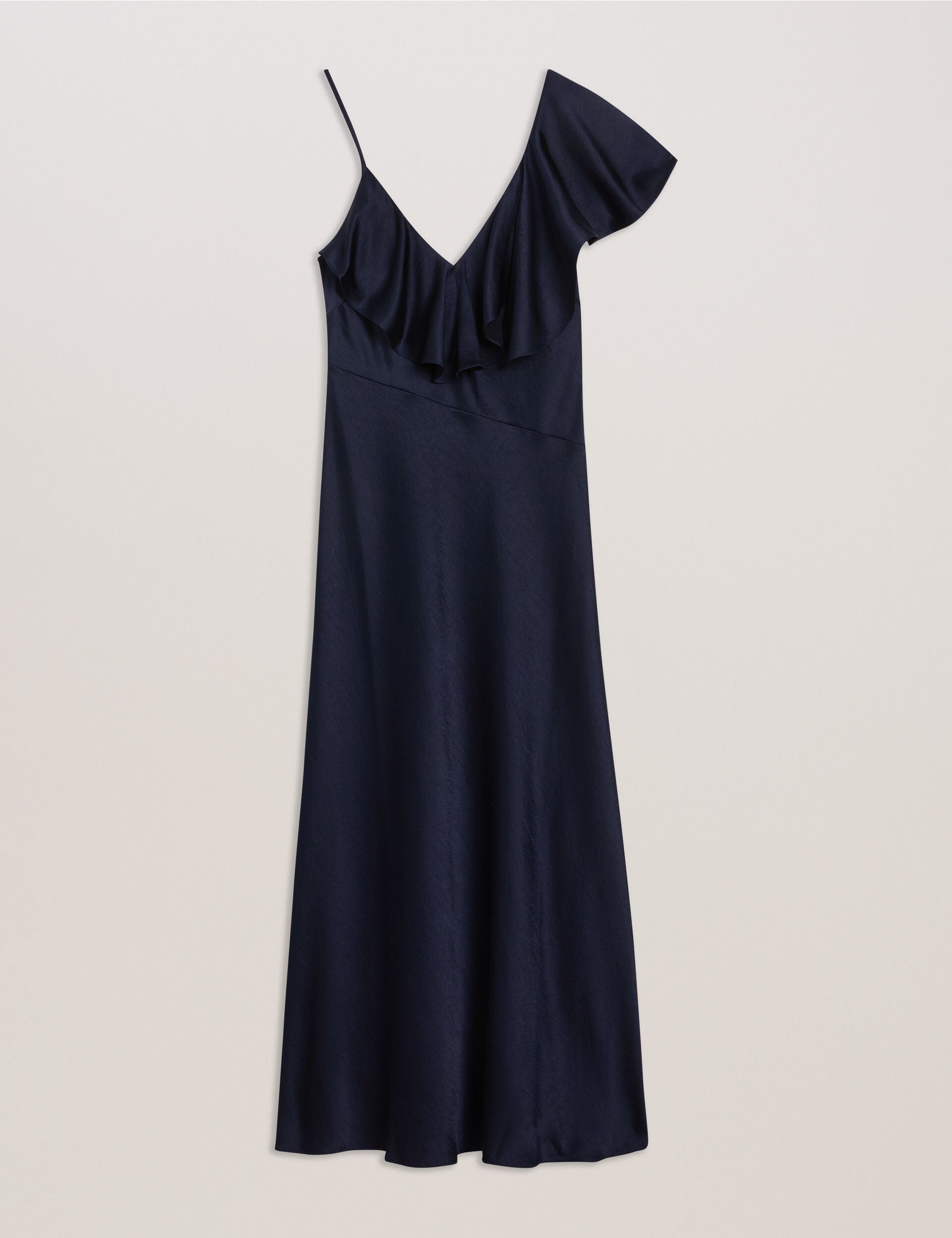 ted baker navy midi dress Ted Baker Womens Navy Keomi Ruffle-trim V-neck Satin Midi Dress 6