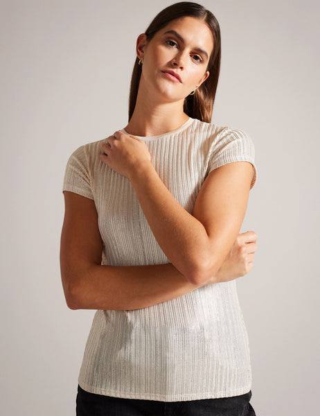 Gold Ribbed Metallic Fitted T-shirt | Katrino