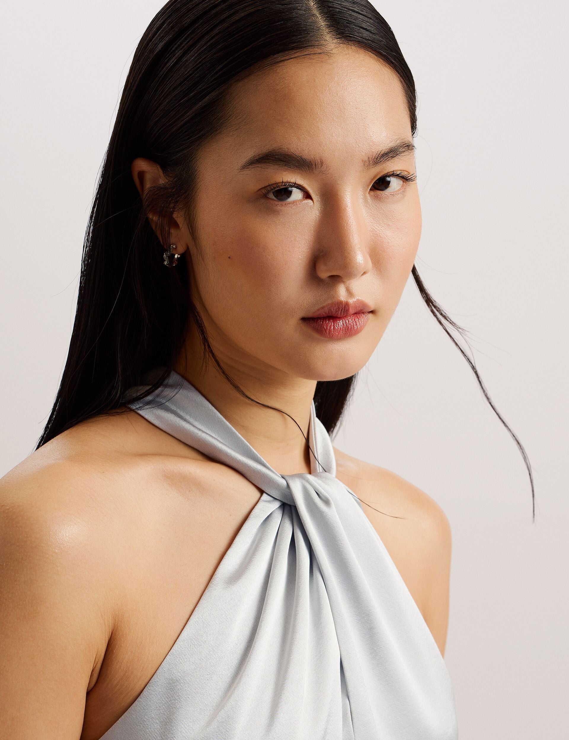 Womens Ted Baker Masae Twist Neck Midi Dress - Grey Lt-grey Asymetric Midi Dress | Masae | Ted Baker US