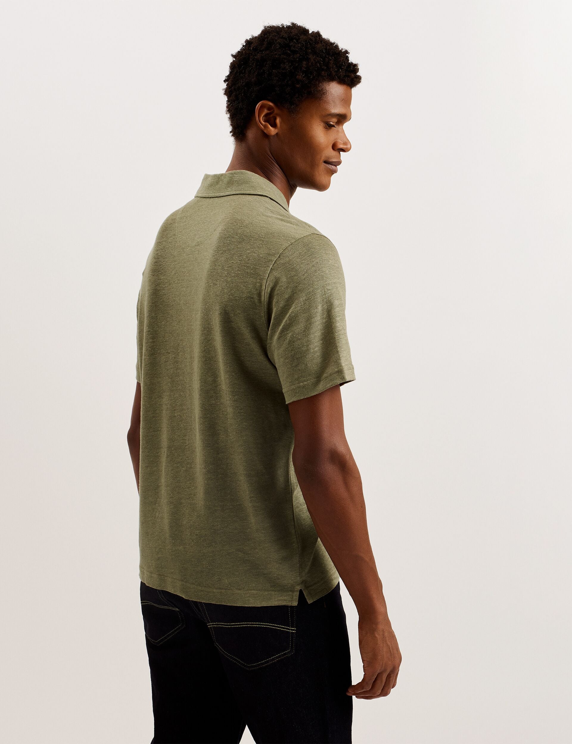 Olive Short Sleeve Linen Polo | Flinpo | Ted Baker US