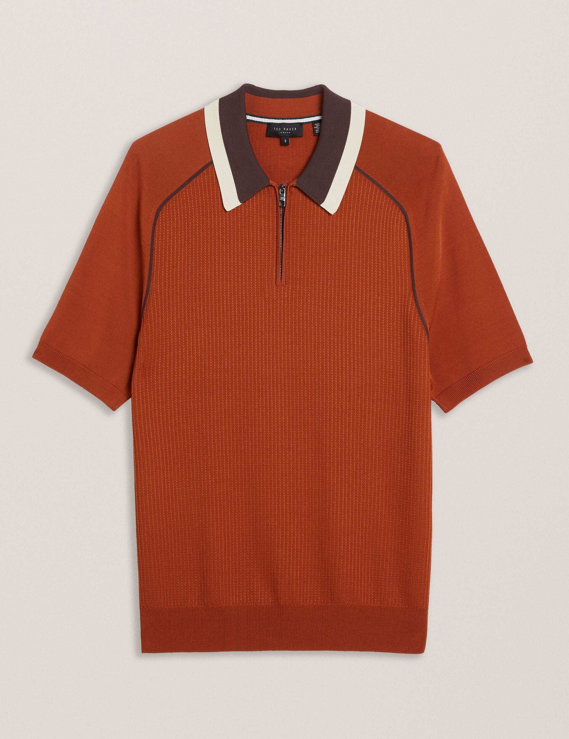 Textured Zip Polo With Striped Collar | Paxto | Ted Baker UK