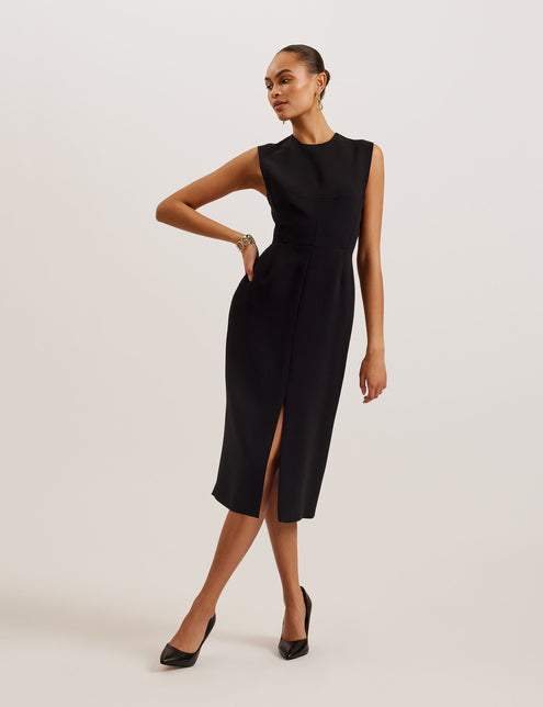 ted baker london black dress UNUSED $225 Architectural Pencil Size 1 (US 4) Cloud Nine Designer Consignments stretchy material for all Ted Baker London Velvey Puff