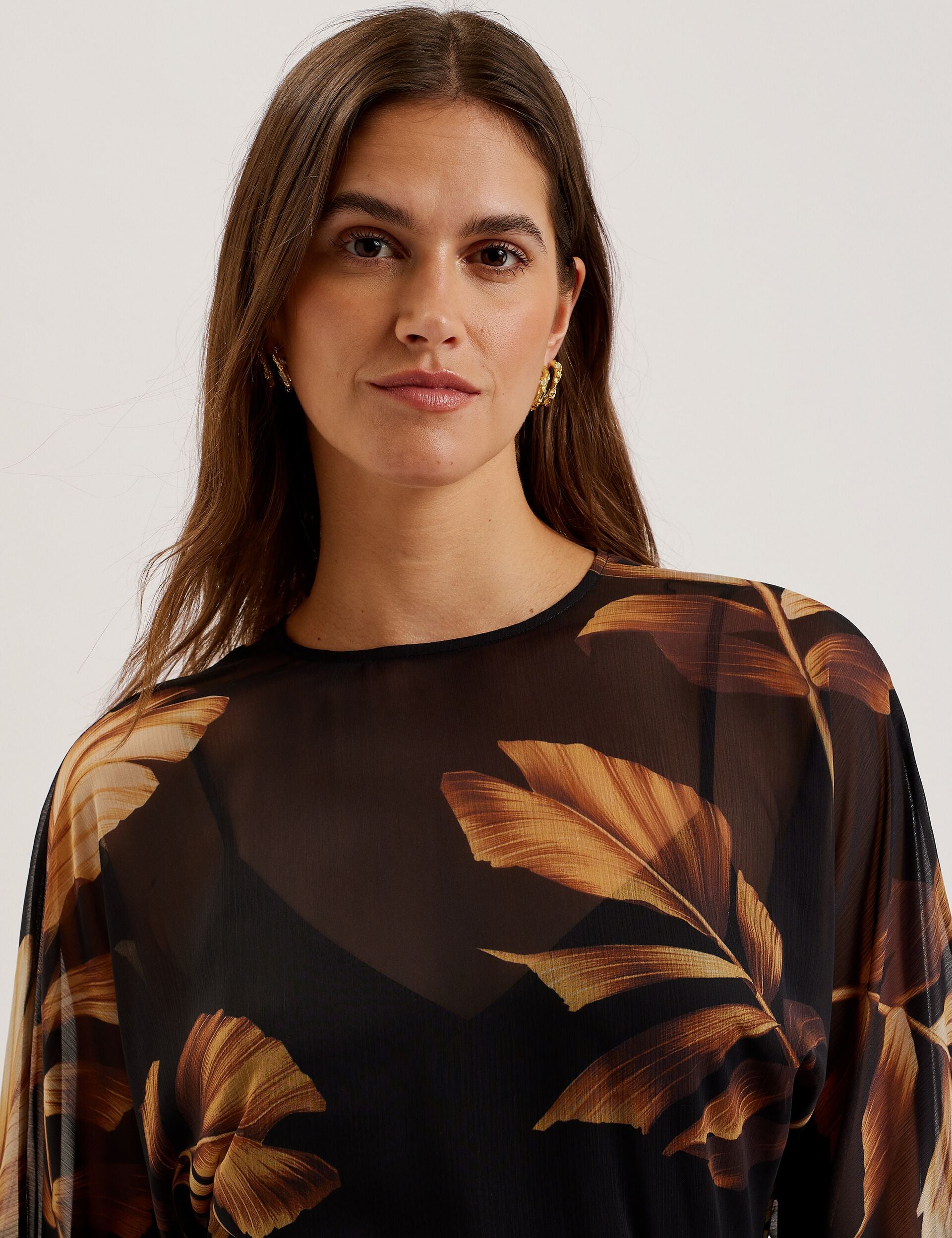 Black Printed Chiffon Mini Dress With Tie Waist | Elster | Ted