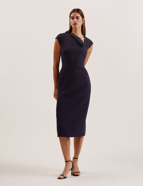 Folded Neckline Pencil Midi Dress | Bayree
