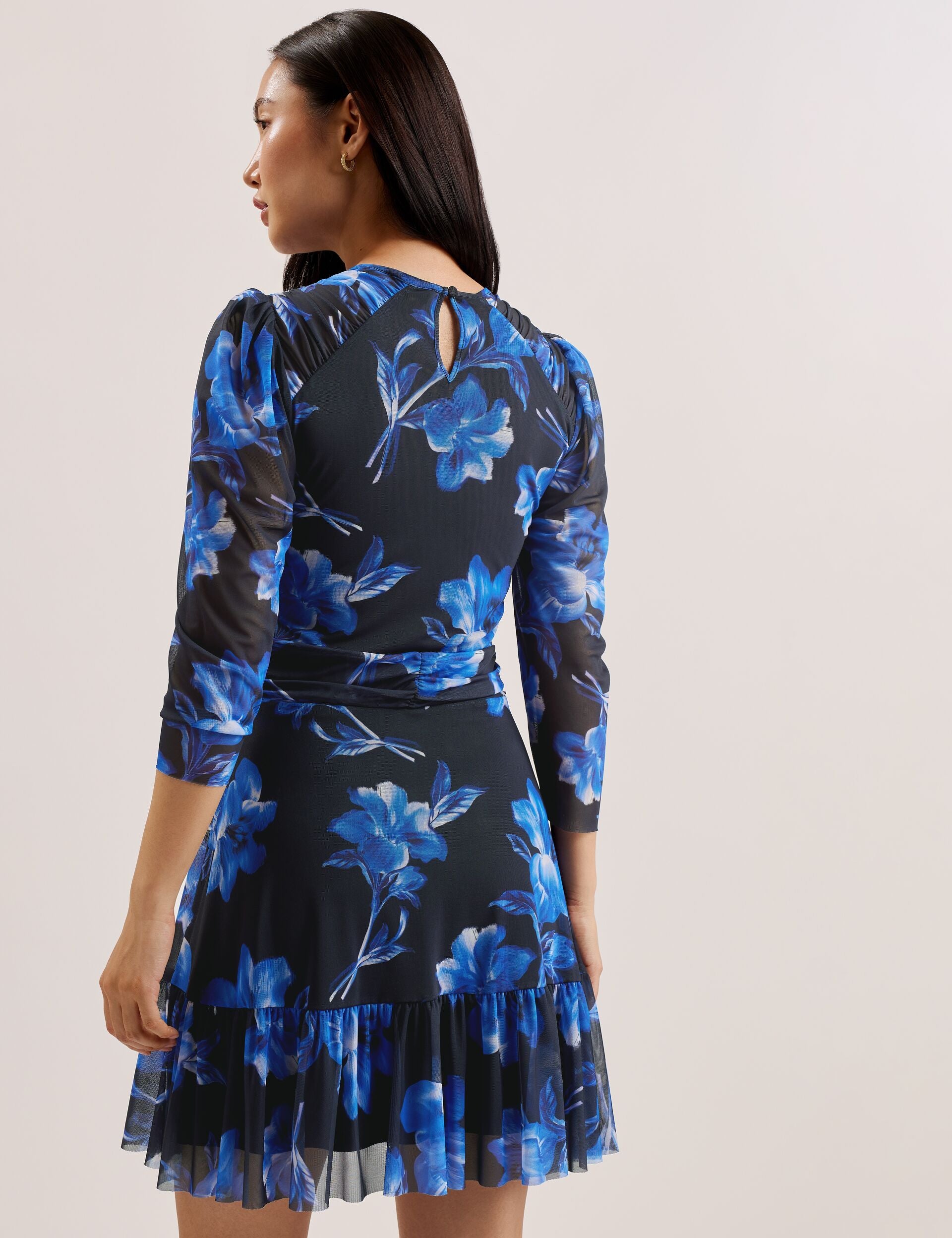 Ted Baker ワンピース タイトドレス 花柄 ブルー Floral Puff Sleeve Mesh Mini Dress | Carmall | Ted Baker US